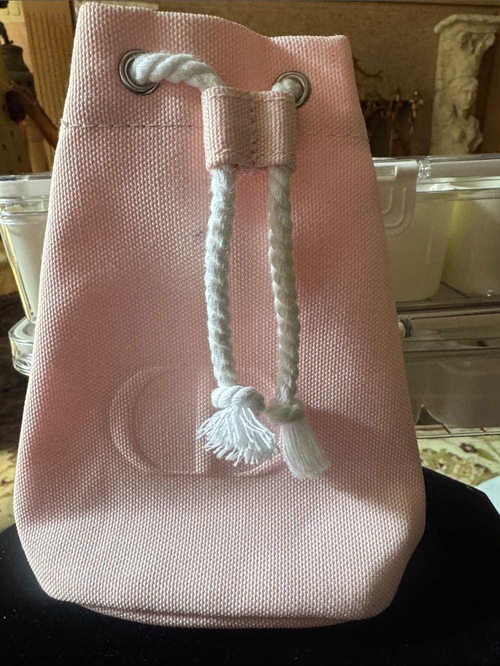 Christian, Dior Light Pink Canvas makeup Drawstring Bucket pouch GWP